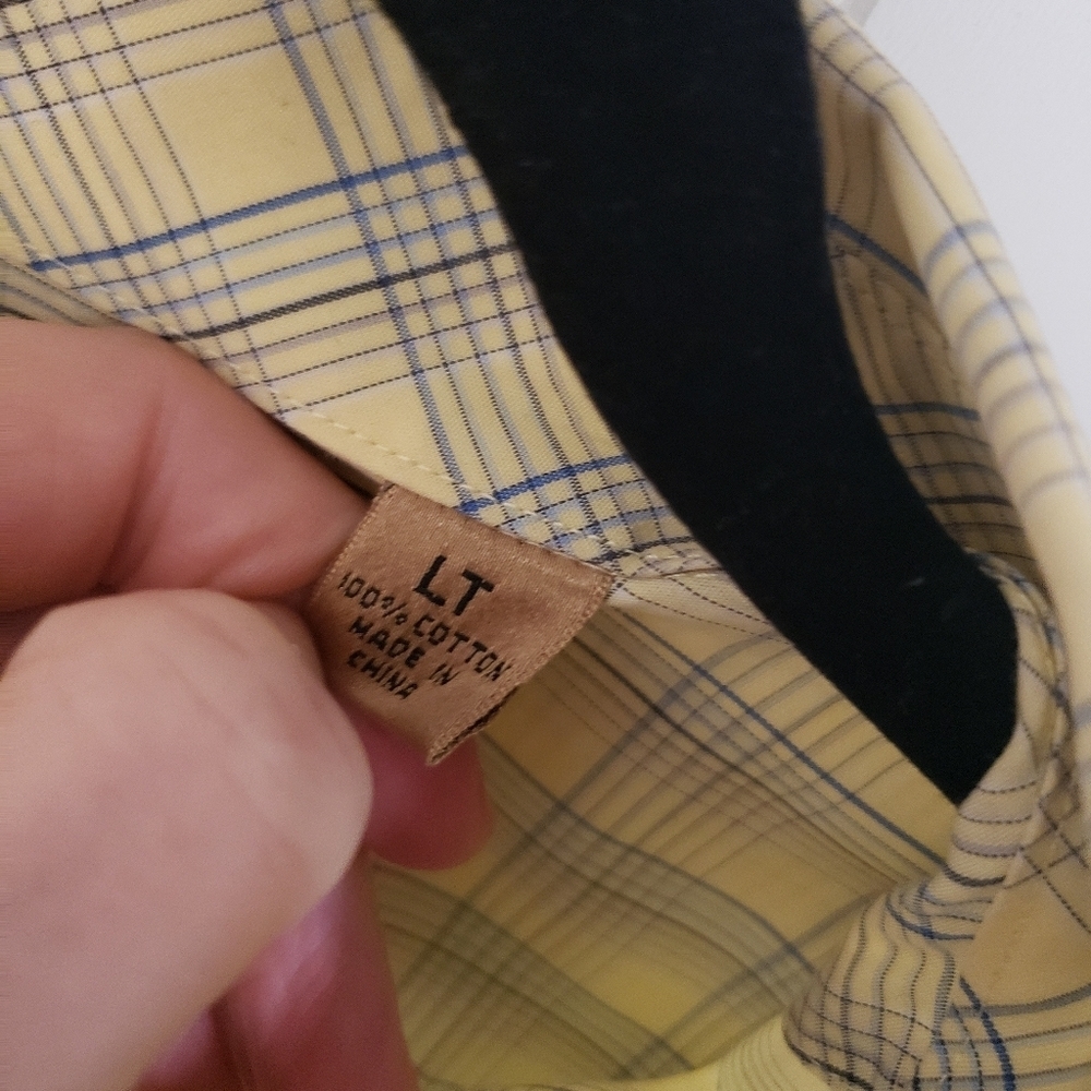 RoundTree & Yorke Large Tall Short Sleeve Yellow  Blue Plaid Button Down Shirt - Picture 5 of 13